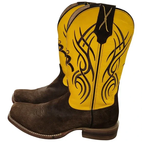 Twisted X Western Boots Men's‎ 9.5D Hooey Collection Yellow Leather Suede Cowboy